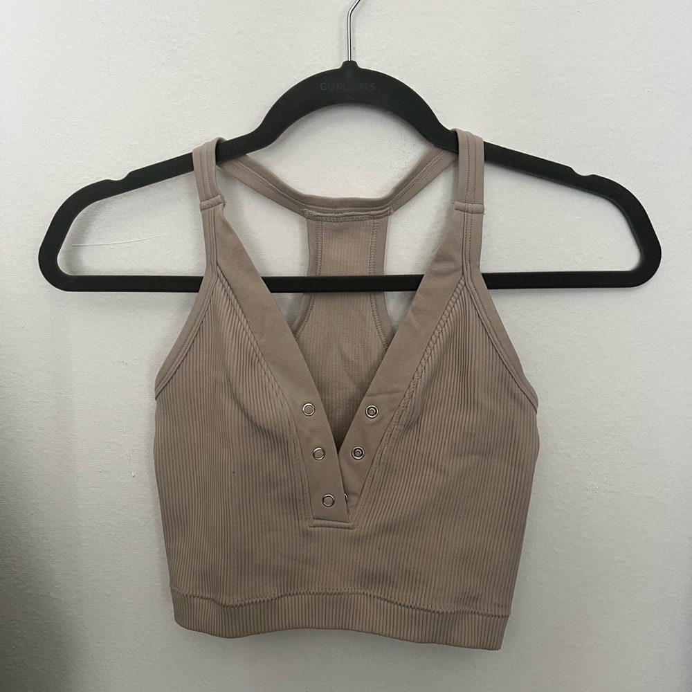 Women's Tan Ribbed Crop Top